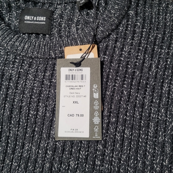 NWT Only & Sons Onsmalaki Reg 7 Crew Knit Sweater in Dark Blue Sz XXL - Picture 6 of 8
